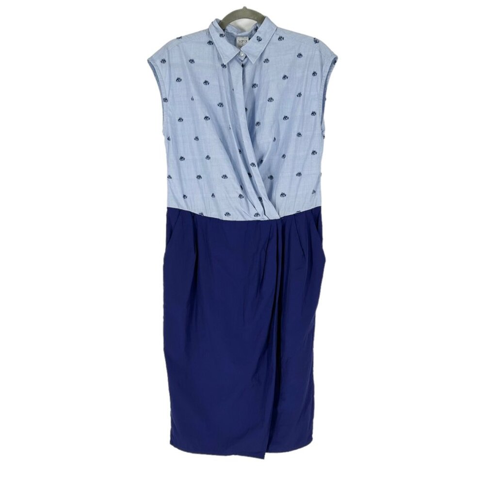 Sara Roka Blue Button Wrap Shirt Dress